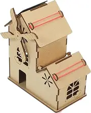 Gatuida 1 Set Windmill House Model Kit Unfinished Wooden Assembly for Creative Stem Science Project Engaging Educational Plaything for School Age Boys
