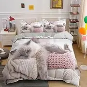 Pet Cats Duvet Cover Queen,Cute Kitten Bedding Set for Kids Girls Adults 3D Printed Cats Pattern Quilt Covers Soft Comfy Gray Lining Quilt Cover Set Single King Size,Single(140x210cm)