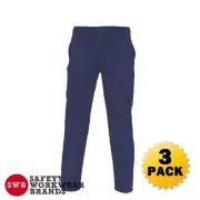 3 x DNC Workwear Cotton Drill Elastic Waist Pants Tool Pocket Work Tradie 3313