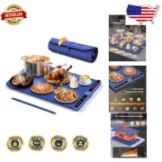 Electric Food Warmer Mat with 9 Temp Settings & 6-Hour Timer | Portable in Blue