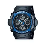 [專業] 石英錶 [CASIO AW-591-2A] 卡西歐G-SHOCK 三眼錶[藍框][黑色面+液晶]時尚/軍錶