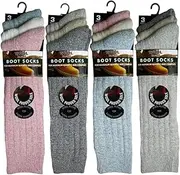 [WOH] Ladies Luxury Chunky Wool Blend Long Hose Cushion Sole Hiking Boot Socks 3 PAIR DEAL, MIX Colours, UK 4/8 (Eu 37/42)