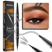 Hellokiss Liquid Eyebrow Pen,2 in 1 Dual-ended Natural 4 Fork Tip Liquid Eyebrow Dark brown