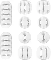 U-horizon White Cable Tidy Clips, 10 Pack Long Lasting Cable Drop Organizer, Cord Management System, Desktop Wire Holder, Hider for Computer or Mouse Cord, Home Office, White