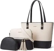 [Generic] Women Handbags Large Tote Bag Tassel Crossbody Bag Clutch for Ladies 3 Piece Set Black 1