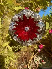 Glass plate garden flower, yard art, dish flower, outdoor garden decor