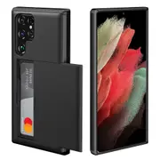 ZUSLAB Galaxy S22 Ultra Case 5G 2022 Slide Armor Card Holder Protective Shockproof Hard Back Cover for Samsung - Black