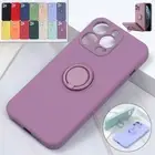 For iPhone 16 15 14 13 12 Pro Max Plus Shockproof Silicone Case Ring Stand Cover