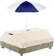 Bitubi Kids Picnic Table Cover with Umbrella Hole,Waterproof Sand Water Activity Table Cover,Wood Outdoor Convertible Picnic Table Cover,Beige