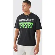Mens Black Loose Minecraft Gaming License Print T-shirt