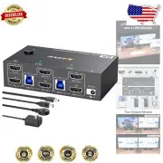 8K@60Hz Dual Monitor KVM Switch for 2 Computers - USB 3.0, Wired Remote Included