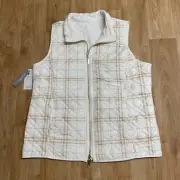Chicos Vest Reversible Full Zip Pockets Size 2 Large Plaid Solid Classic Quilted