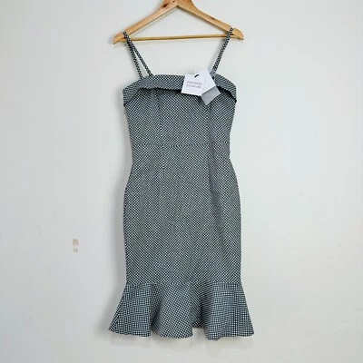Portmans Signature Dress 10 Mermaid Sheath Check Grey White Plaid Corporate Work