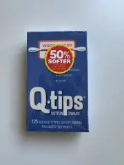 Vintage Q-TIPS Wood Sticks 125 Cotton Swabs Q Tips - NEW *BOX IN PLASTIC*