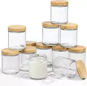 12 Pack, 8 OZ Thick Glass Candle Jars with Bamboo Lids, Bulk Clear round for ...