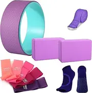keefee 11 pcs Yoga Starter Sets,Yoga Accessories Kit for Beginners,Yoga Essentials Equipment Kit Include Fitness Yoga Pilates Ring Wheel Stretch Belt Yoga Foam Blocks Strap and Socks