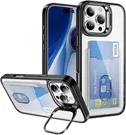 RUNGOS for iPhone 14 Pro Max Case with Card Holder, Wallet Case, Adjustable Phone Stand [12Ft Mil-grade Drop Protection] Slim Hard Case for iPhone 14 Pro Max Phone Case Kickstand Card Case 6.7'' Clear