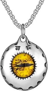 [TYMONT] Gothic Stainless Steel Round Medal Pendant Inlaid Evil Eye Necklace, Demon Eye Amulet Necklace Lucky Charm Jewelry Unisex