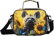 Insulated Lunch Box Hyena Sunflower Butterfly for Women Men - Ideal for Work, Picnics - Includes Adjustable Shoulder Strap