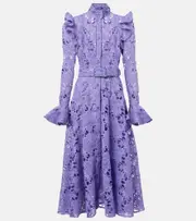 [Leo Lin] Leo Lin Aliyah floral ruffled lace midi dress UK 12 purple