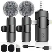 4 in 1 Wireless Lavalier Microphone for iOS, Andriod, Camera, PC - Noise Reduction Lapel Mini Microphone for iPhone Recording, Clip on Mini Lav Mic for Video Recording Tiktok YouTube Vlog