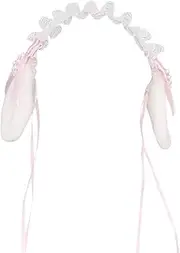 [Besforta] Plush Furry Bunny Ears Clips Bowknot Lolita Maid Lace Ribbon Headband Cute Hair Band Headwear Accessory Rabbit Headband