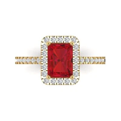 1.86Ct Emerald Cut Ruby VVS1 Solid Gold Halo Engagement Promise Statement Ring