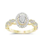Bevilles Oval Shaped Halo Ring with 1/2ct of Diamonds in 9kt Yellow Gold