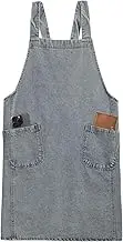 Surblue Cotton Denim Apron With 2 Pockets, Cross Back Aprons for Women Men, Bib Jean Kitchen Apron for Arts Cafe Work