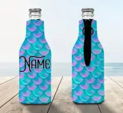 Mermaid Scales Personalised Stubby Holder Zip Up Bottle Cooler Collapsible