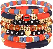 FAERLIIRY Game Day Bracelets for Women Football Bracelets Red Black Blue Orange Heishi Clay Beaded Stretch Bracelets Stackable Sport Fan Bracelet Bangles Football Team Mom Accessories Outfits Jewelry