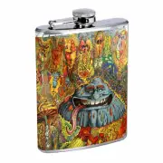 Groovy Trippy Mushrooms D8 Flask 8oz Stainless Steel Hip Drinking Whiskey