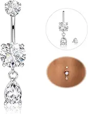 YADOCA Titanium Belly Button Bars Silver Gold Belly Bar 14G CZ Dangly Belly Button Piercing Belly Rings Piercing Jewellery Heart Butterfly Teardrop Dangle