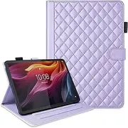 [Nexue] Case for Lenovo Idea Tab Pro TB373FU 12.7 inch 2025,Diamond Grid Pencil Holder Case Stand Shockproof with Magnetic Buckle,Card Slot. (Purple)