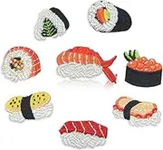 HEYTRCO 8PCS Sushi Nigiri Inari Iron on Patches, Japanese Food Embroidered Repair Patches for Clothes, Custom Sashimi Temaki Chirashi Applique for Hats, Jeans, Jackets, Bags, Backpacks, Dress