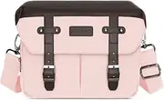 MOSISO Camera Case Crossbody Shoulder Messenger Bag, DSLR/SLR/Mirrorless Photography Vintage PU Leather Flap Gadget Bag with Rain Cover Compatible with Canon/Nikon/Sony Camera and Lens, Pink