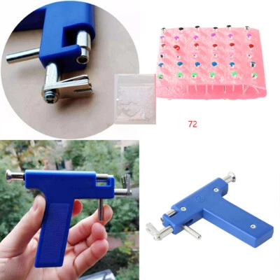Pro Steel Ear Navel Body Piercing Gun Kit Tool Set with Pack Of 72 Studs blue