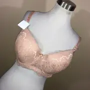New Rene Roffe 38DD Bra 38 DD Tan Lightly Padded Underwire Beige Lace V2