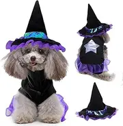 Halloween Dog Costumes Witch Outfits: Dogs Cat Witch Dress Costumes with Magic Hat - Pet Halloween Cosplay Hoodie Funny Outfits Clothes for Small Medium Puppy Dogs (Medium)