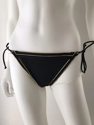NWT La Perla Bottom Bikini Swimsuit Silver Black & Gold Tie Closure Size 10