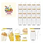 20 Pack Glass Cups with Bamboo Lids and Glass Straw 16oz Beer Can Shaped Drin...