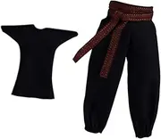 Generic 1:12 Scale Joggers for Male Dolls with Belt Accessory, Shirt Black Pants