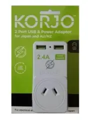 NEW Korjo 2 Port Usb& Power Adaptor for JAPAN & AU/NZ
