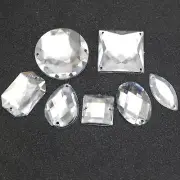 35 Assorted Clear Flatback Acrylic Big Sewing Rhinestone Gems Sew On Beads