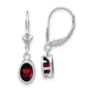 14k White Gold 7x5mm Oval Garnet Leverback Earrings