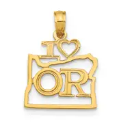 14K Yellow Gold Solid Oregon State Pendant