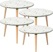 Elastic Edged Vinyl Fitted Tablecloth Flannel Backed & Elastic Edge Table Cover Indoor Outdoor Round Fitted Vinyl Table Cloth Oil & Waterproof Wipeable Protector 43"-55'' Diameter