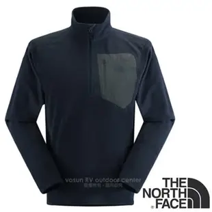 【美國 The North Face】男款 吸排快乾透氣半開襟彈性保暖刷毛衣/套頭衫(AEROBIC防風_人體工學剪裁).休閒立領衫.適登山.旅遊/CGM2 都會藍