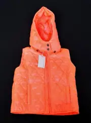 Pumpkin Patch Friends Girls Hooded Padded Puffer Vest "Fluro Coral" SIZE 4 - New