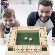 4-Player Shut The Box Dice Game Wooden Family Party Porch Pub Bar Board Game US